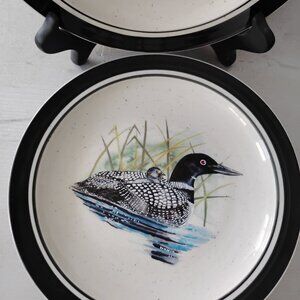 Set of 2 Folkcraft Stoneware Loon Lake by Scotty Z Salad/Dessert Plates 8.5"